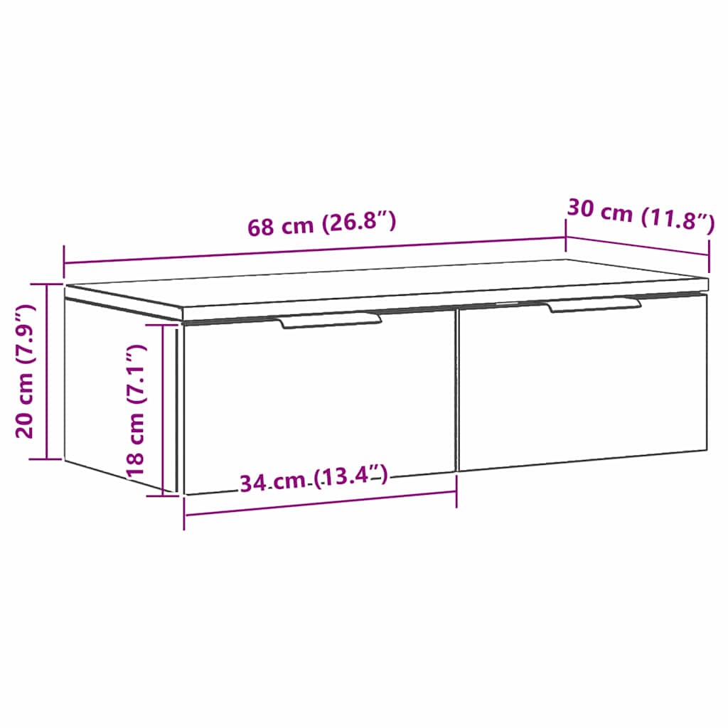 Wandschrank Schwarze Eiche 68 x 30 x 20 cm Holzwerkstoff