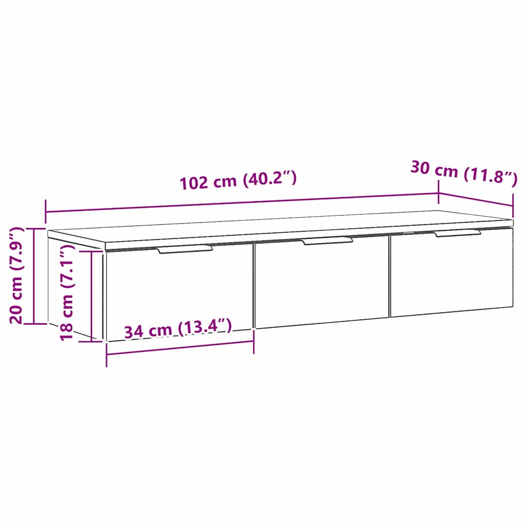 Wandschrank Schwarze Eiche 102 x 30 x 20 cm Holzwerkstoff