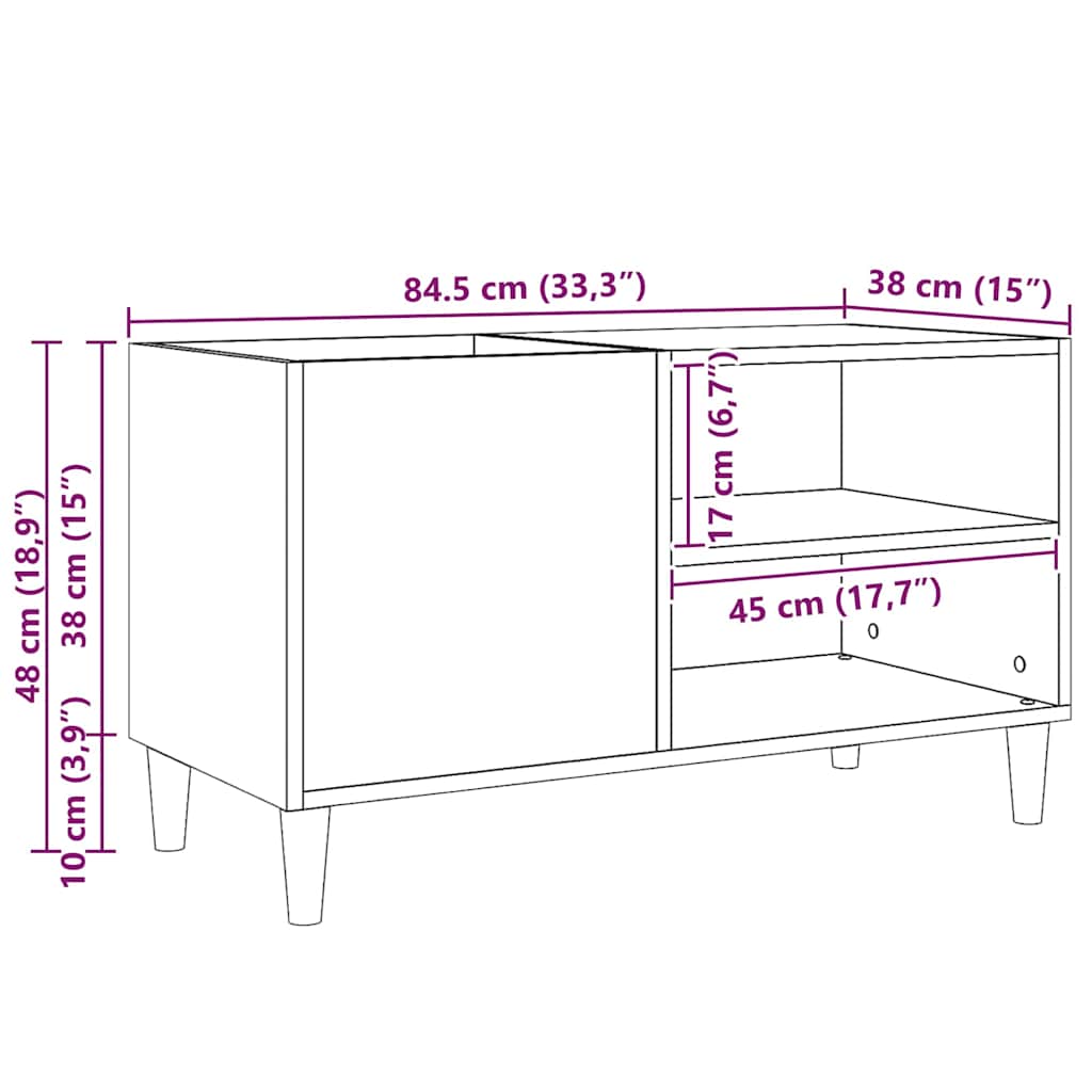 Schallplattenschrank mit Regal Schwarze Eiche 84.5 x 38 x 48 cm