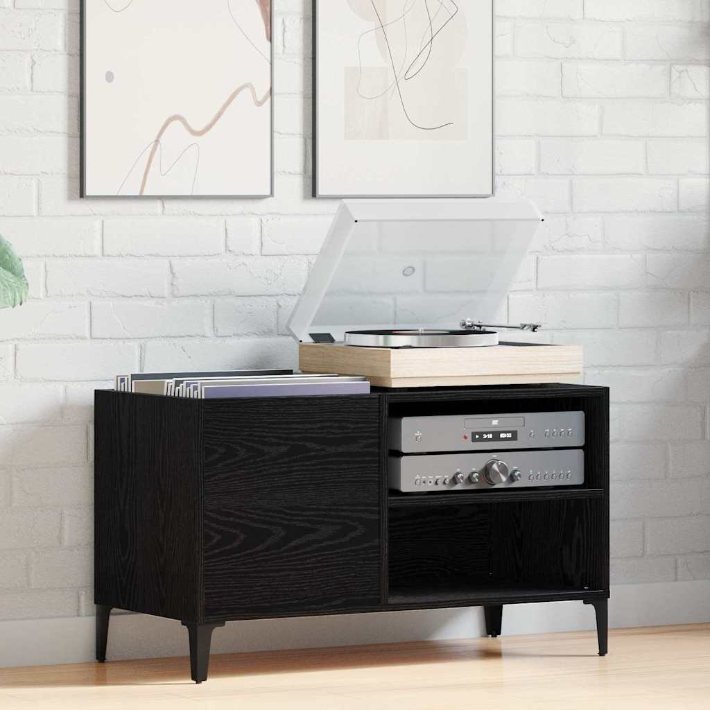 Schallplattenschrank mit Regal Schwarze Eiche 84.5 x 38 x 48 cm