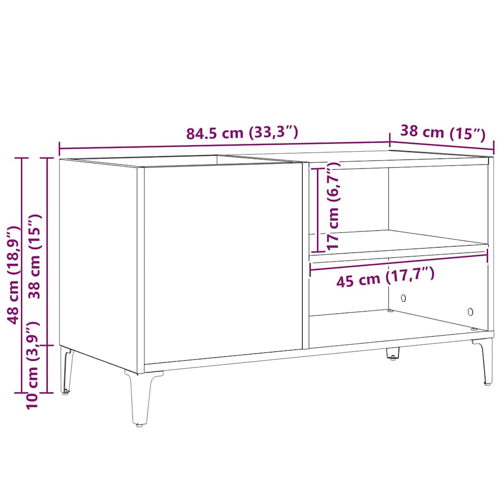 Schallplattenschrank mit Regal Schwarze Eiche 84.5 x 38 x 48 cm