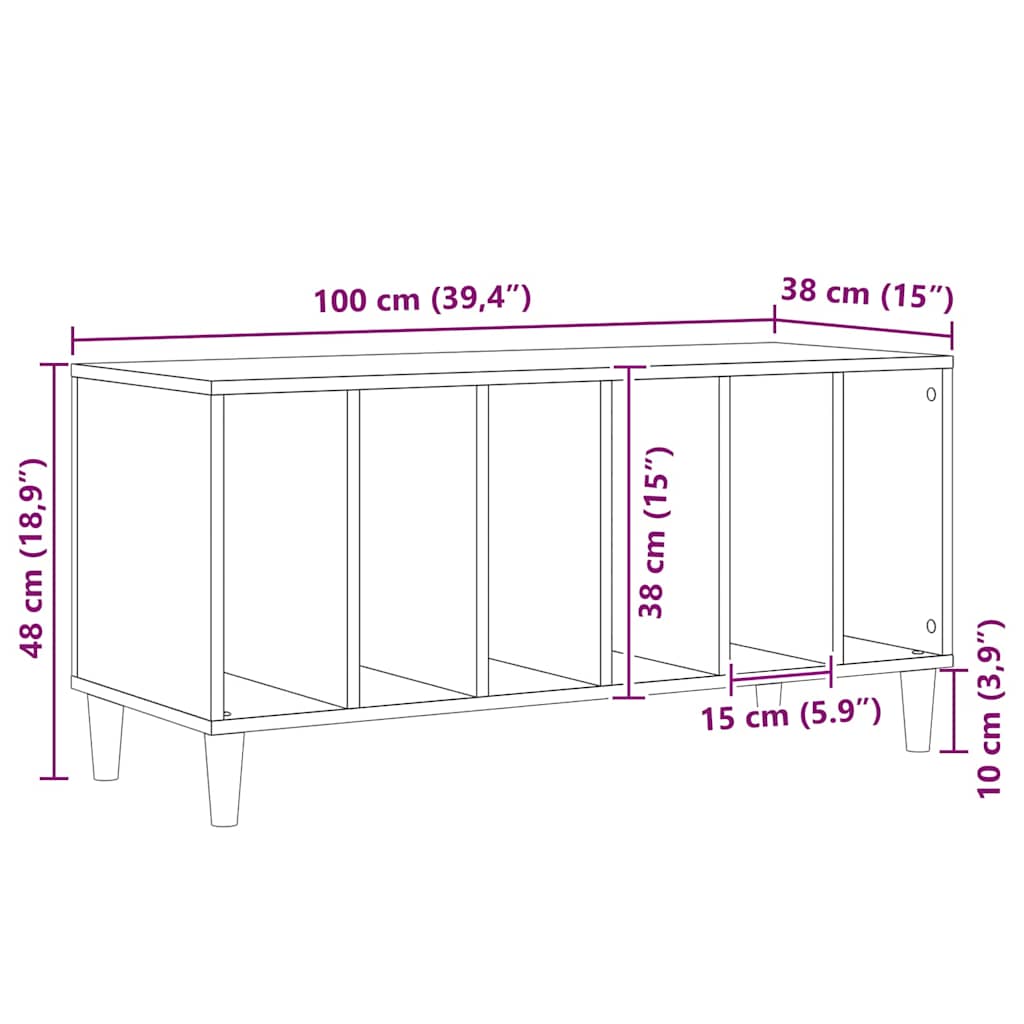 Schallplattenschrank mit Regal Schwarze Eiche 100 x 38 x 48 cm
