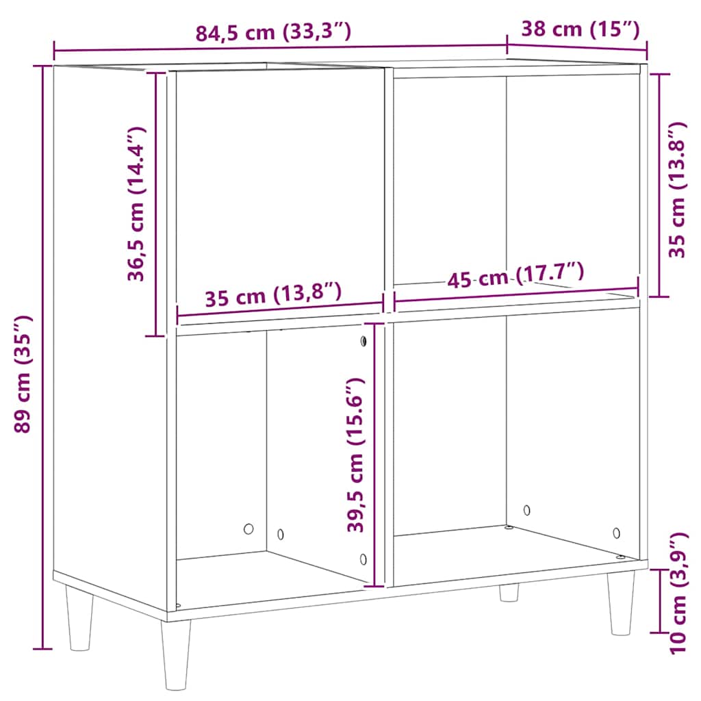 Schallplattenschrank mit Regal Schwarze Eiche 84.5 x 38 x 89 cm
