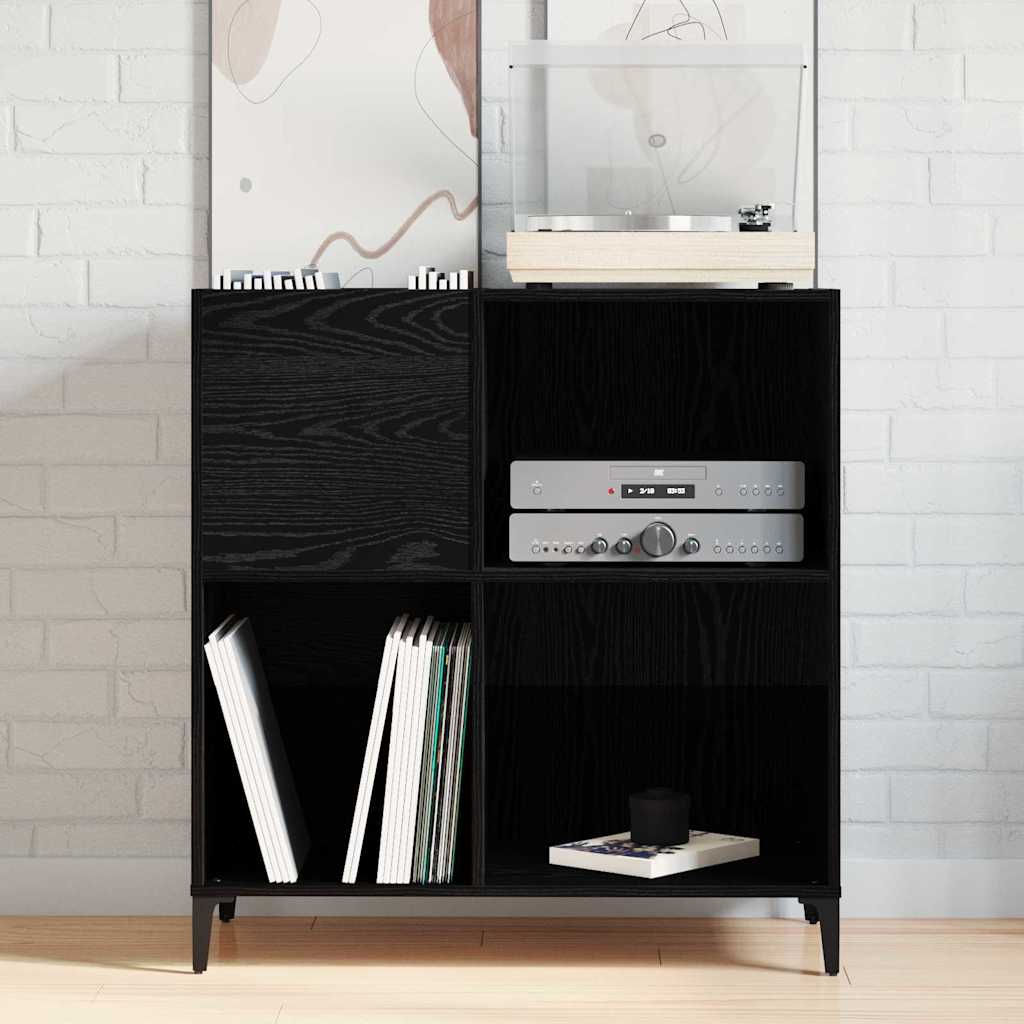 Schallplattenschrank mit Regal Schwarze Eiche 84.5 x 38 x 89 cm