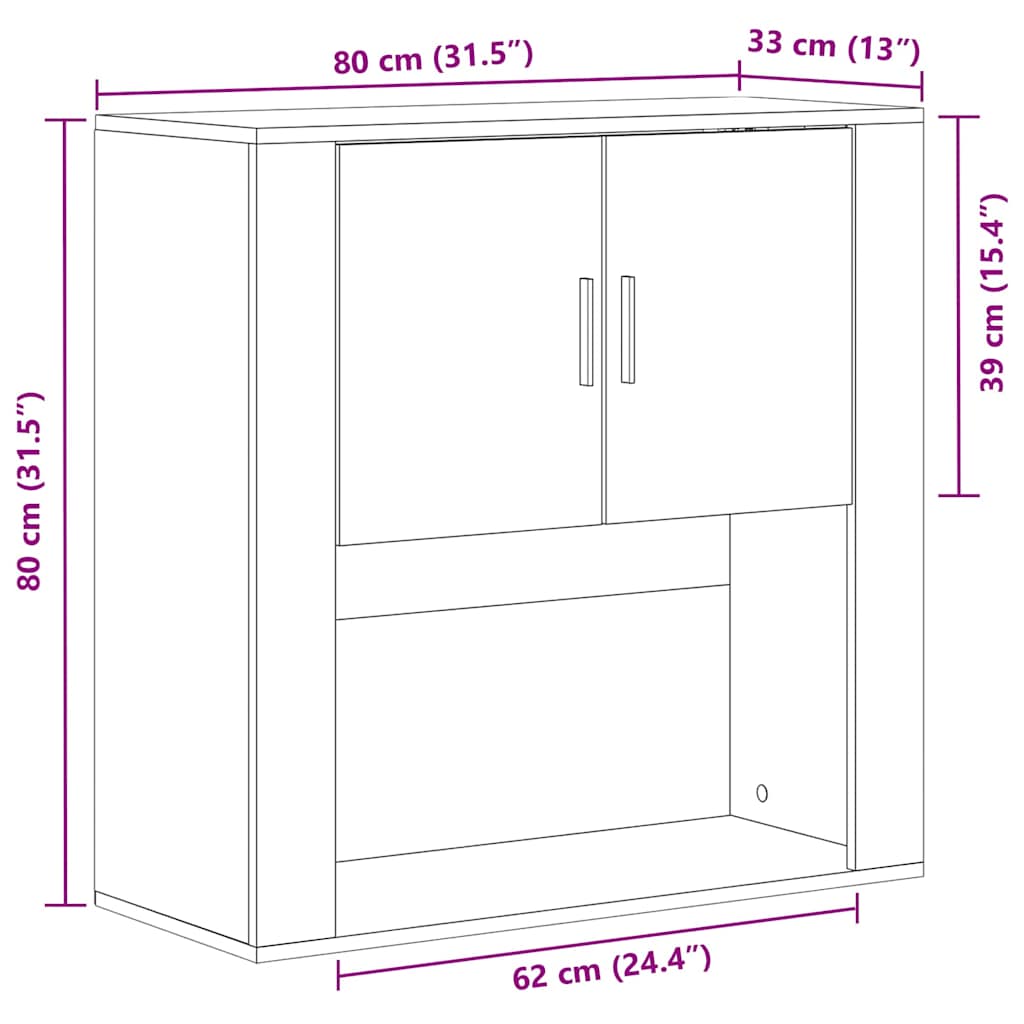 Wandschrank Eiche handwerklich 80 x 33 x 80 cm Holzwerkstoff