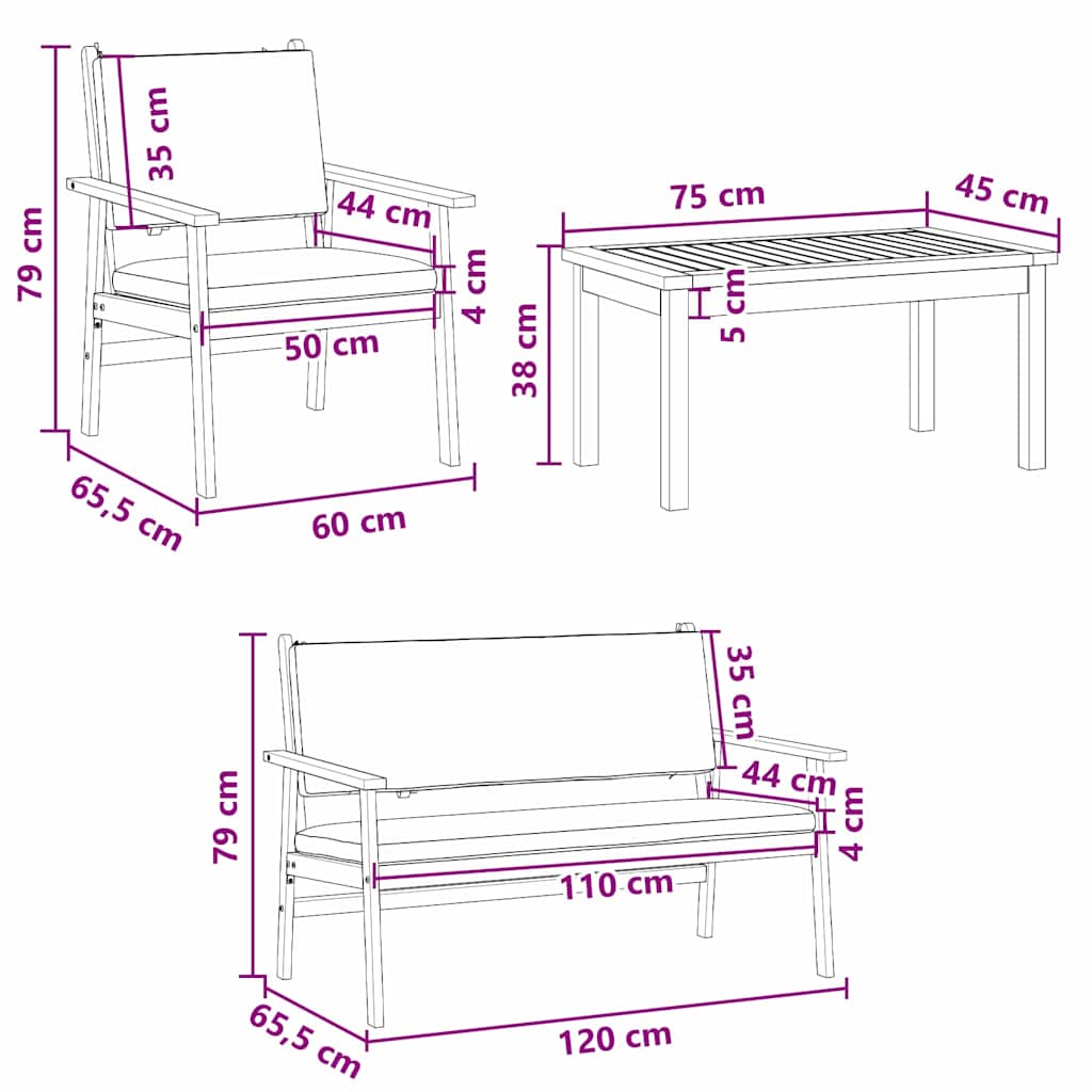 Garten-Sofa-Set 5 pcs Braun 75 x 45 x 38cm Massivholz Akazie
