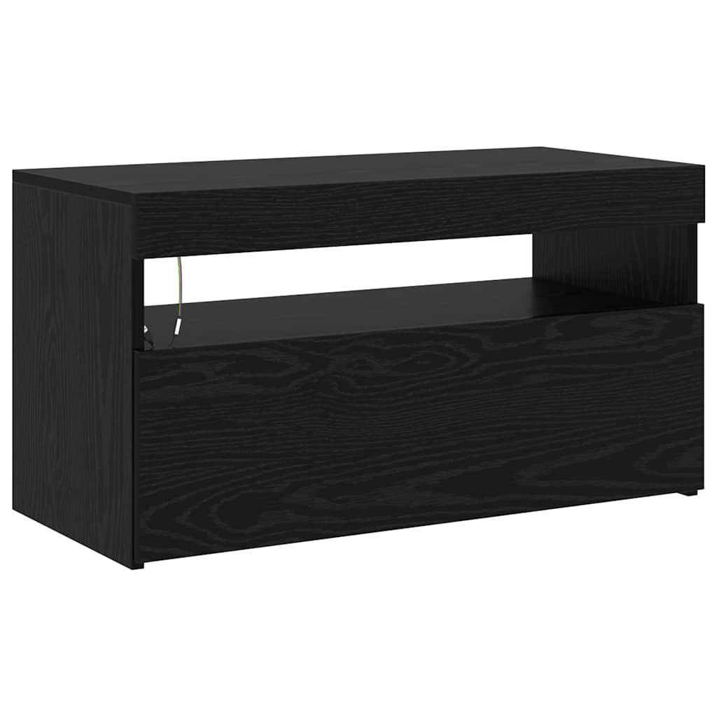 TV-Schränke 2 Stk. mit LED-Leuchten Schwarz Eiche Holzwerkstoff