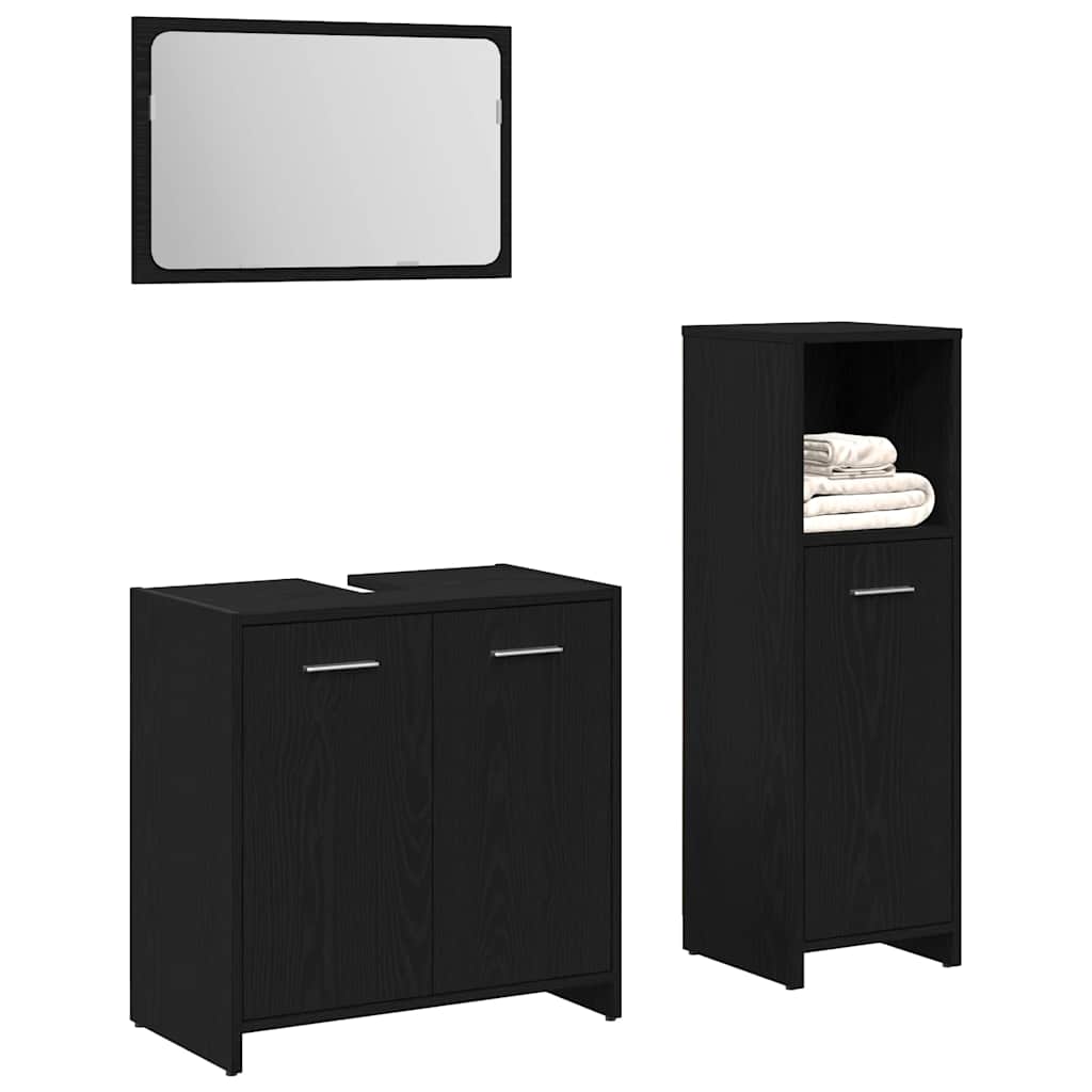 Badezimmermöbelset mit Tür 3 pcs Schwarze Eiche 60 x 33 x 60 cm