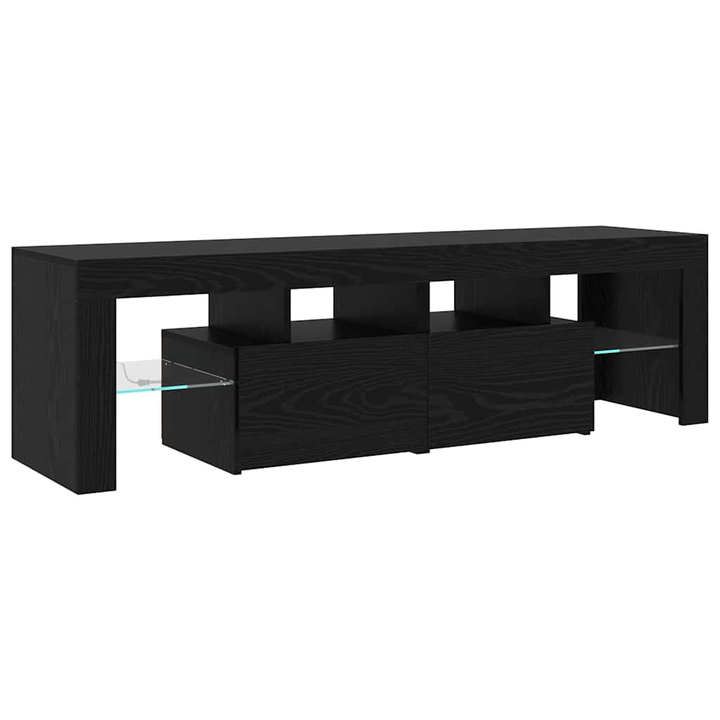 TV-Schränke 2 Stk. mit LED-Leuchten Schwarz Eiche Holzwerkstoff