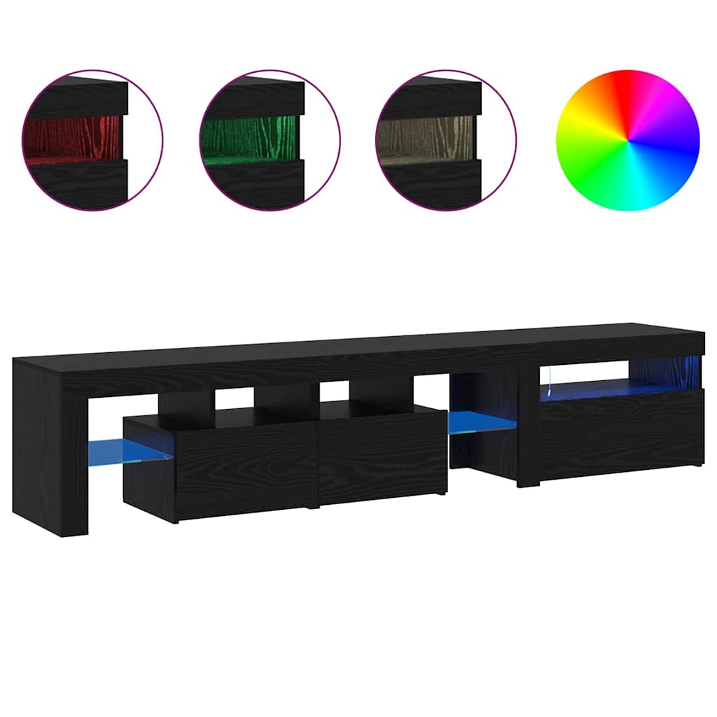 TV-Schränke 2 Stk. mit LED-Leuchten Schwarz Eiche Holzwerkstoff