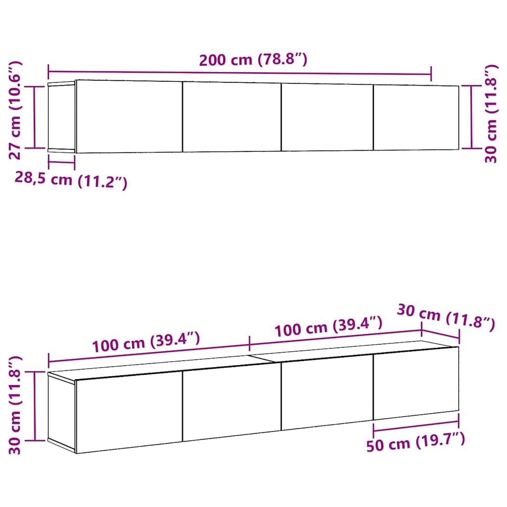 TV-Schrank-Set 4 pcs Schwarze Eiche 100 x 30 x 30 cm