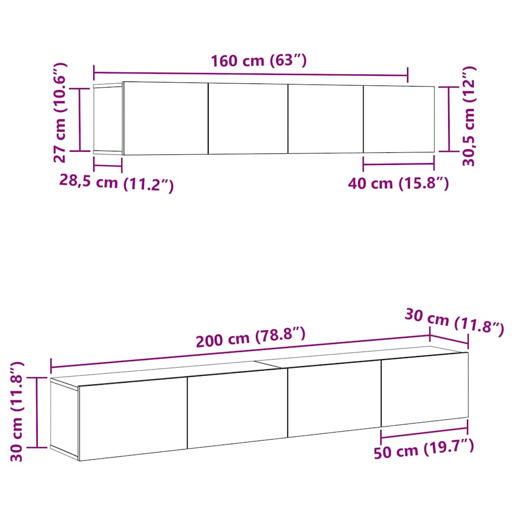 TV-Schrank-Set 4 pcs Schwarze Eiche 100 x 30 x 30 cm