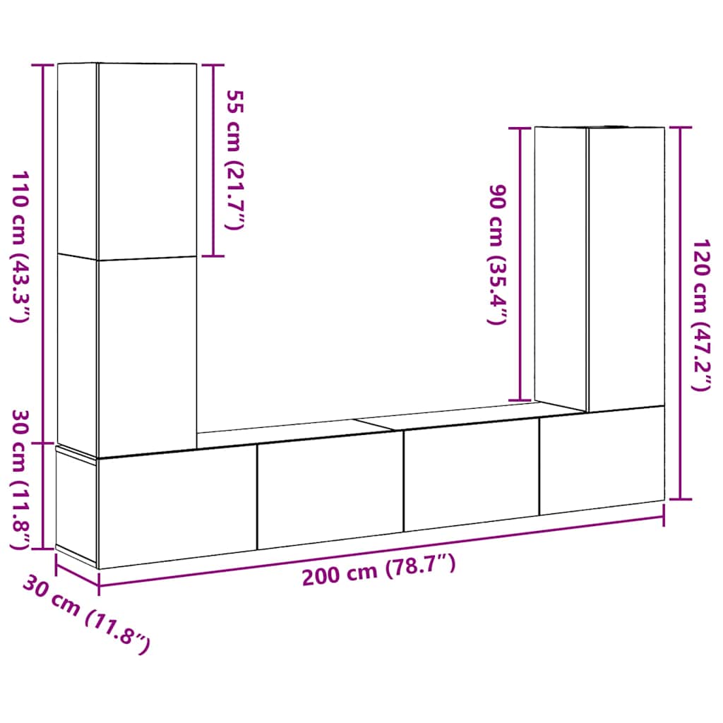 TV-Schrank-Set 6 pcs Schwarze Eiche 30,5 x 30 x 110 cm