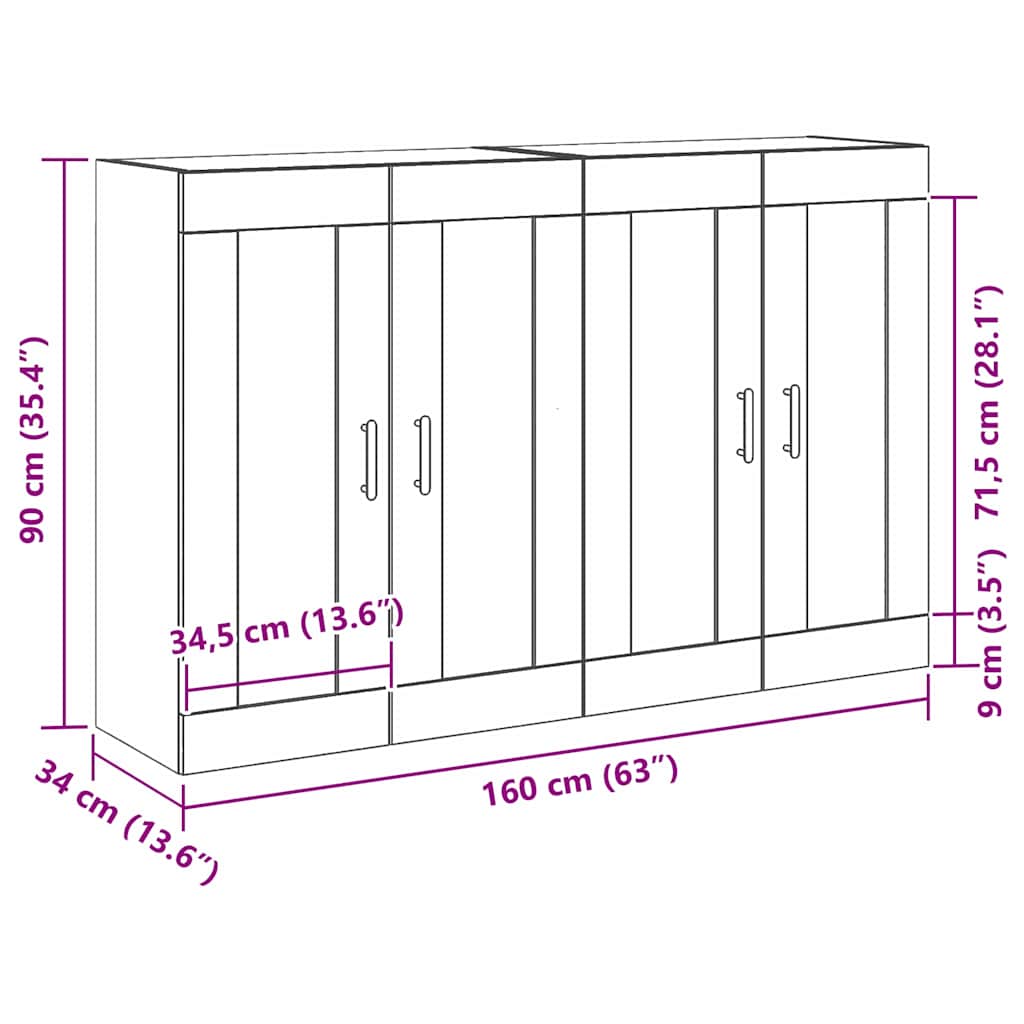 Wandmontierter Schrank 2 pcs Schwarze Eiche 160 x 34 x 90 cm