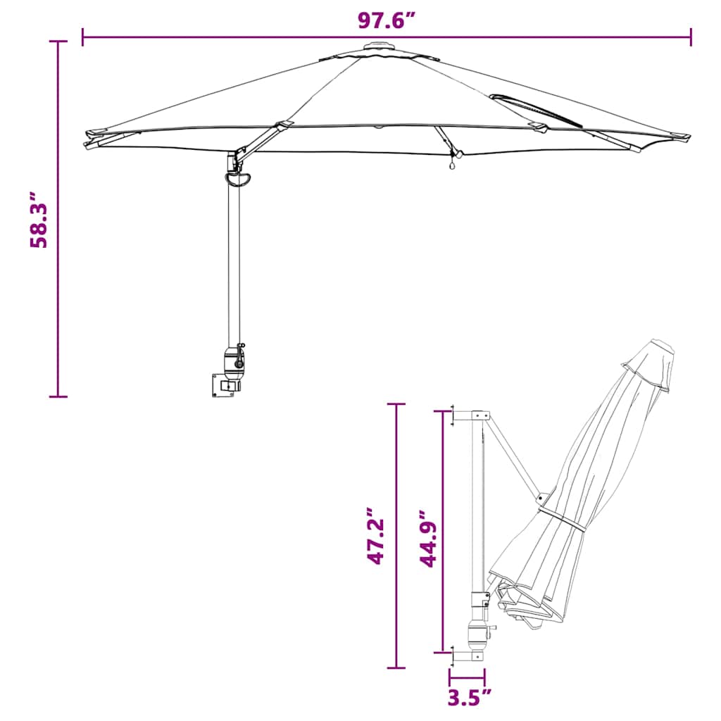 Gartenparasol Rot und Schwarz 248 x 248 x 148 cm
