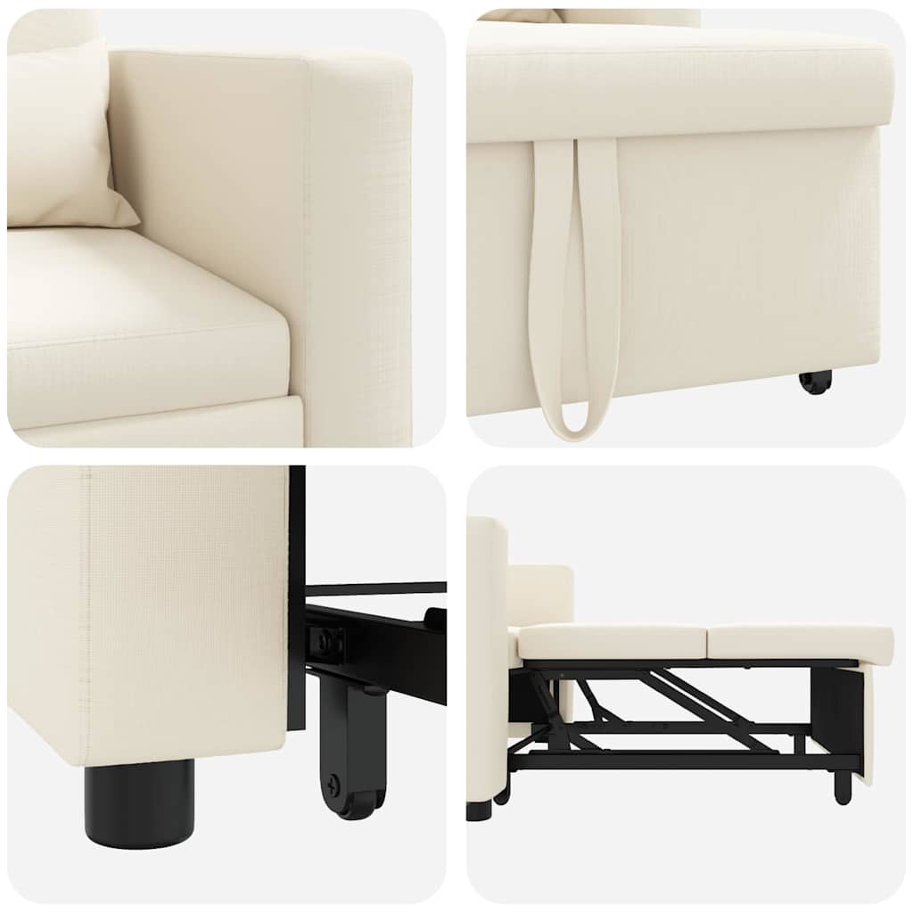 Einzel-Schlafsofa Cremeweiß 90 x 165 x 87 cm Leinen