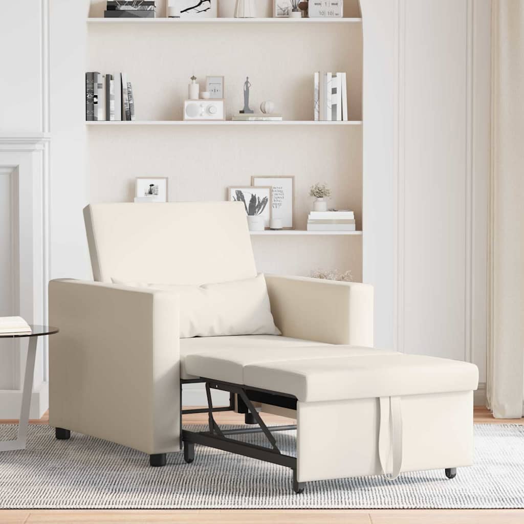 Einzel-Schlafsofa Cremeweiß 90 x 165 x 87 cm Leinen