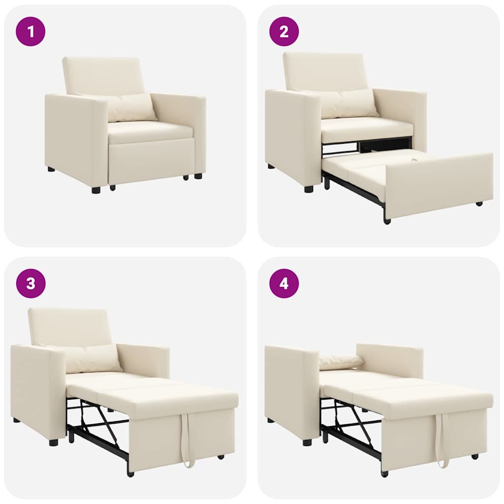 Einzel-Schlafsofa Cremeweiß 90 x 165 x 87 cm Leinen