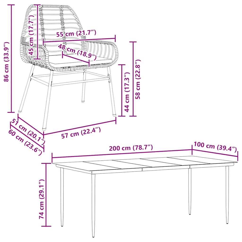 9-tlg. Garten-Essgruppe mit Kissen Schwarz Poly Rattan Glas