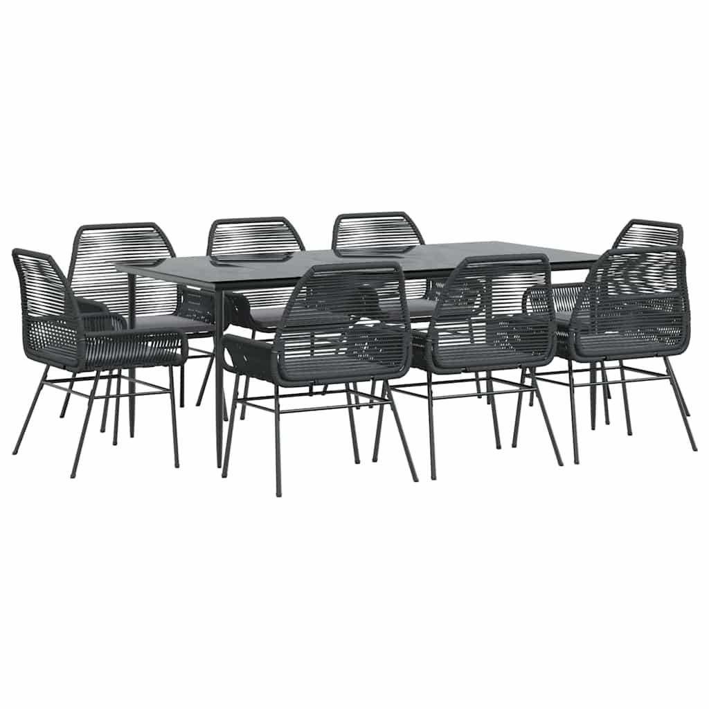 9-tlg. Garten-Essgruppe mit Kissen Schwarz Poly Rattan Glas