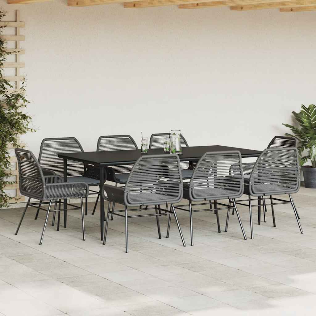 9-tlg. Garten-Essgruppe mit Kissen Schwarz Poly Rattan Glas