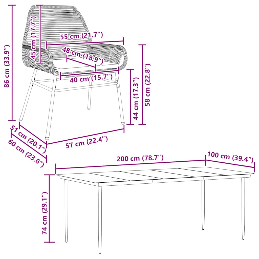 9-tlg. Garten-Essgruppe mit Kissen Schwarz Poly Rattan Glas