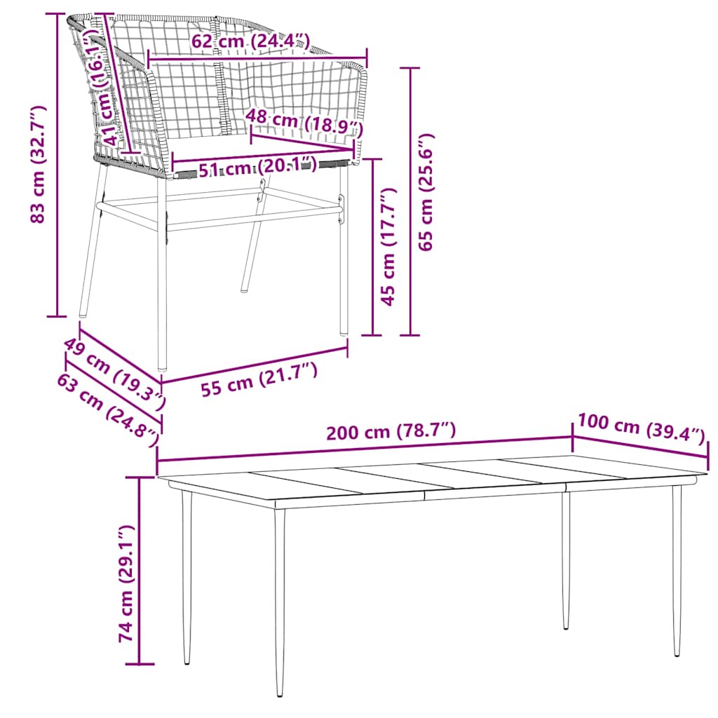 9-tlg. Garten-Essgruppe mit Kissen Schwarz Poly Rattan Glas