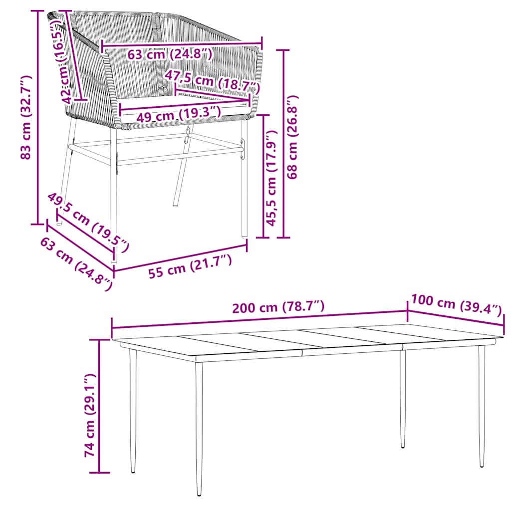 9-tlg. Garten-Essgruppe mit Kissen Schwarz Poly Rattan Glas