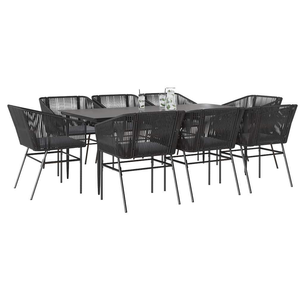 9-tlg. Garten-Essgruppe mit Kissen Schwarz Poly Rattan Glas