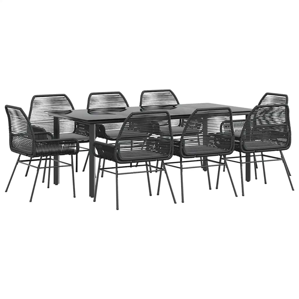 9-tlg. Garten-Essgruppe mit Kissen Schwarz Poly Rattan Glas