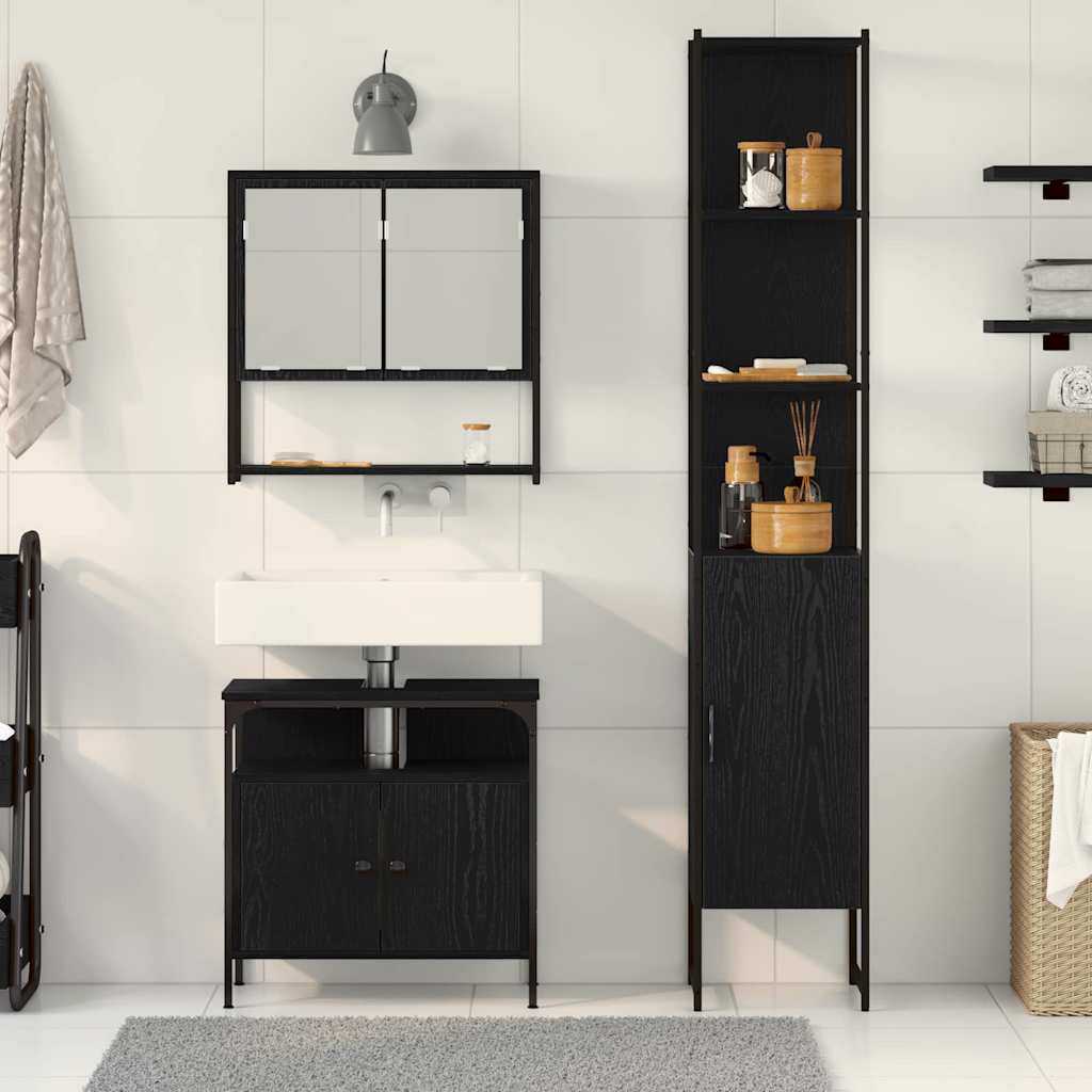 Badezimmermöbel Set 3 pcs Schwarze Eiche 33 x 33 x 185.5 cm