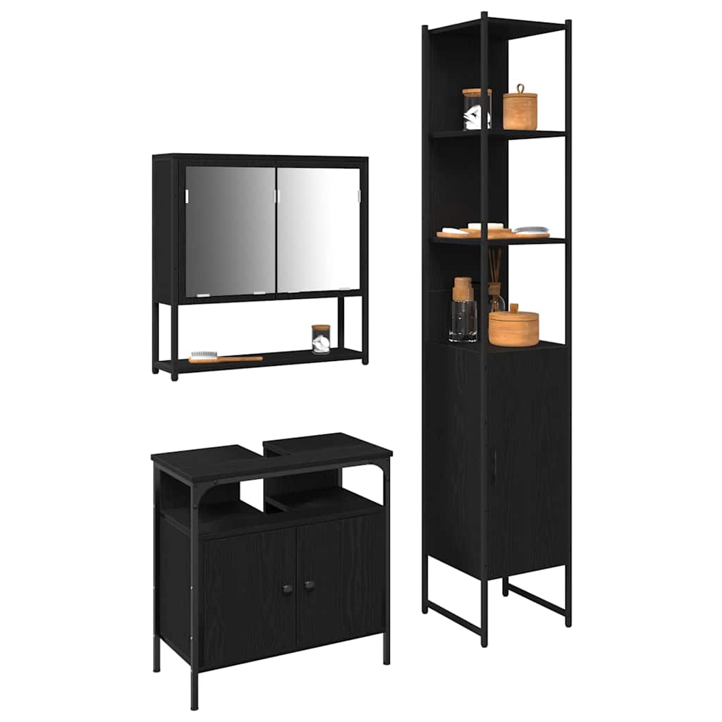 Badezimmermöbel Set 3 pcs Schwarze Eiche 33 x 33 x 185.5 cm