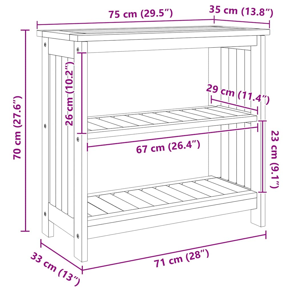 Garten-Schrank mit Regal mit Speicher Braun 75 x 35 x 70cm
