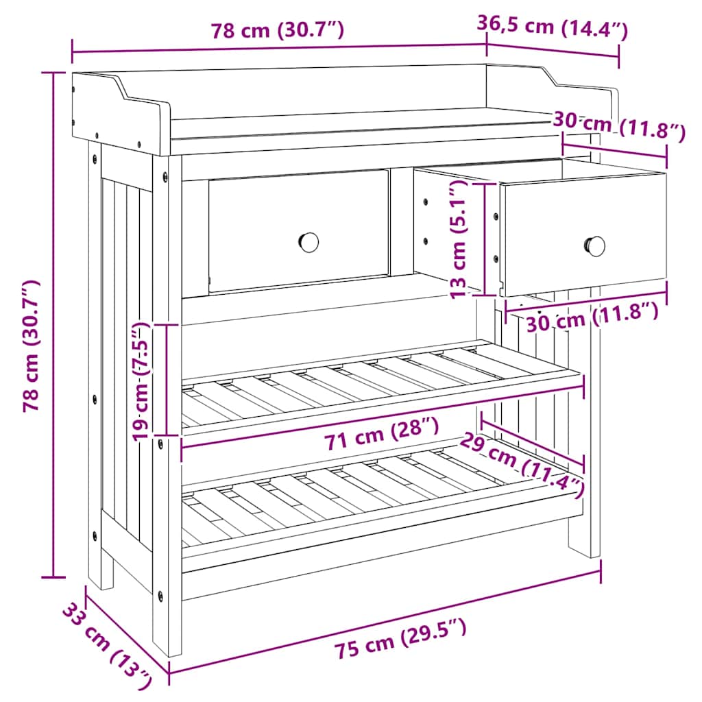 Garten-Schrank mit Schubladen mit Regal Braun 78 x 36.5 x 78cm