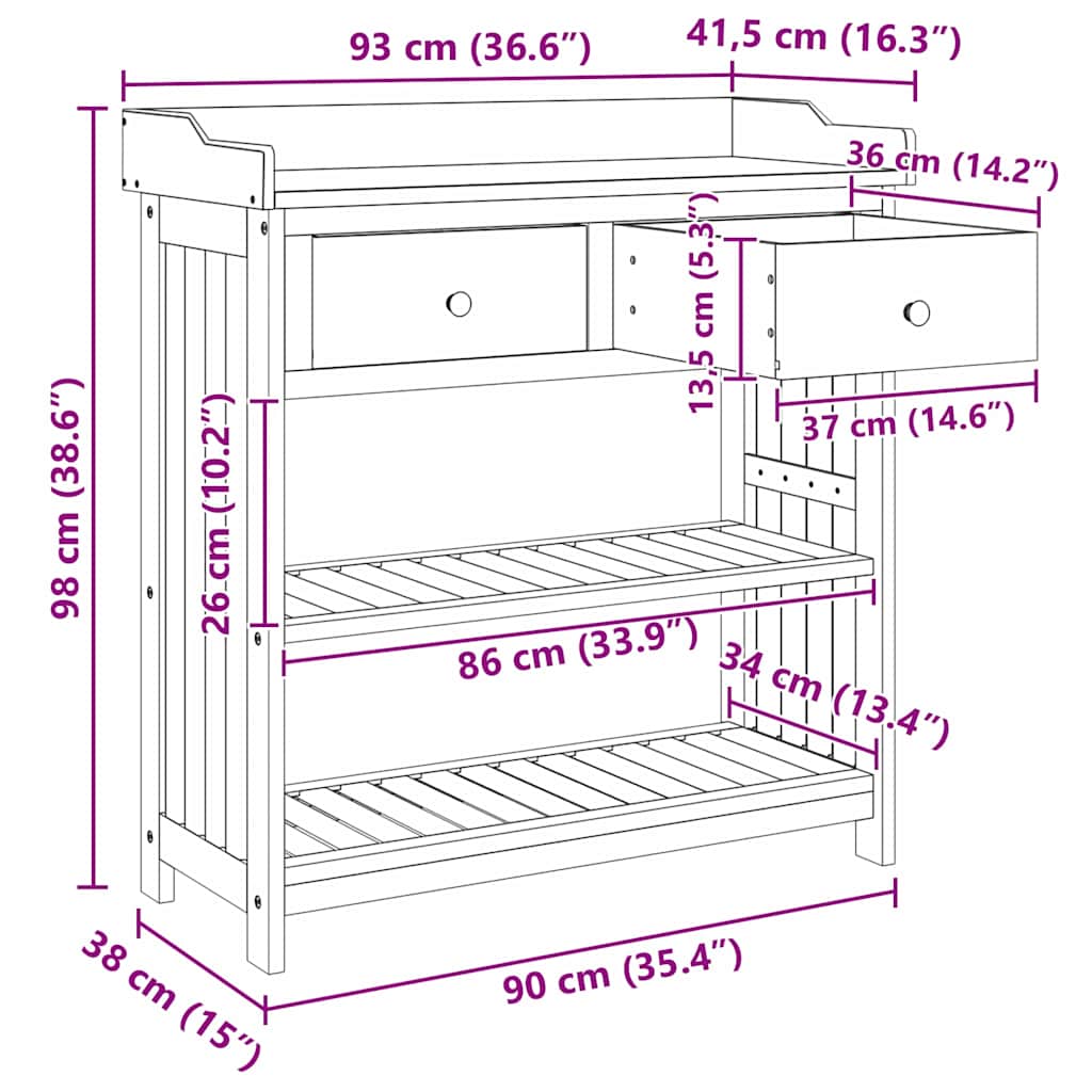 Garten-Schrank mit Schubladen mit Regal Braun 93 x 41.5 x 98cm