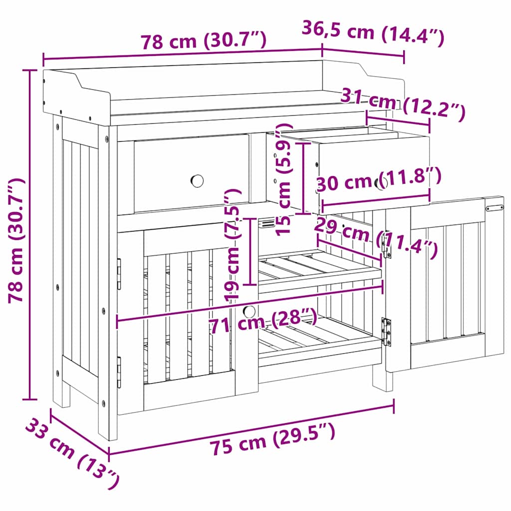 Garten-Schrank mit Schubladen mit Tür Braun 78 x 36.5 x 78cm
