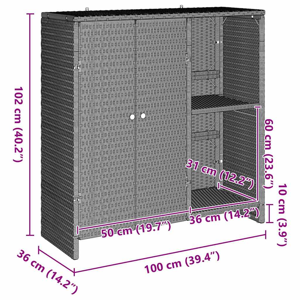 Badschrank mit Speicher Hellgrau 100 x 36 x 102 cm Rattan