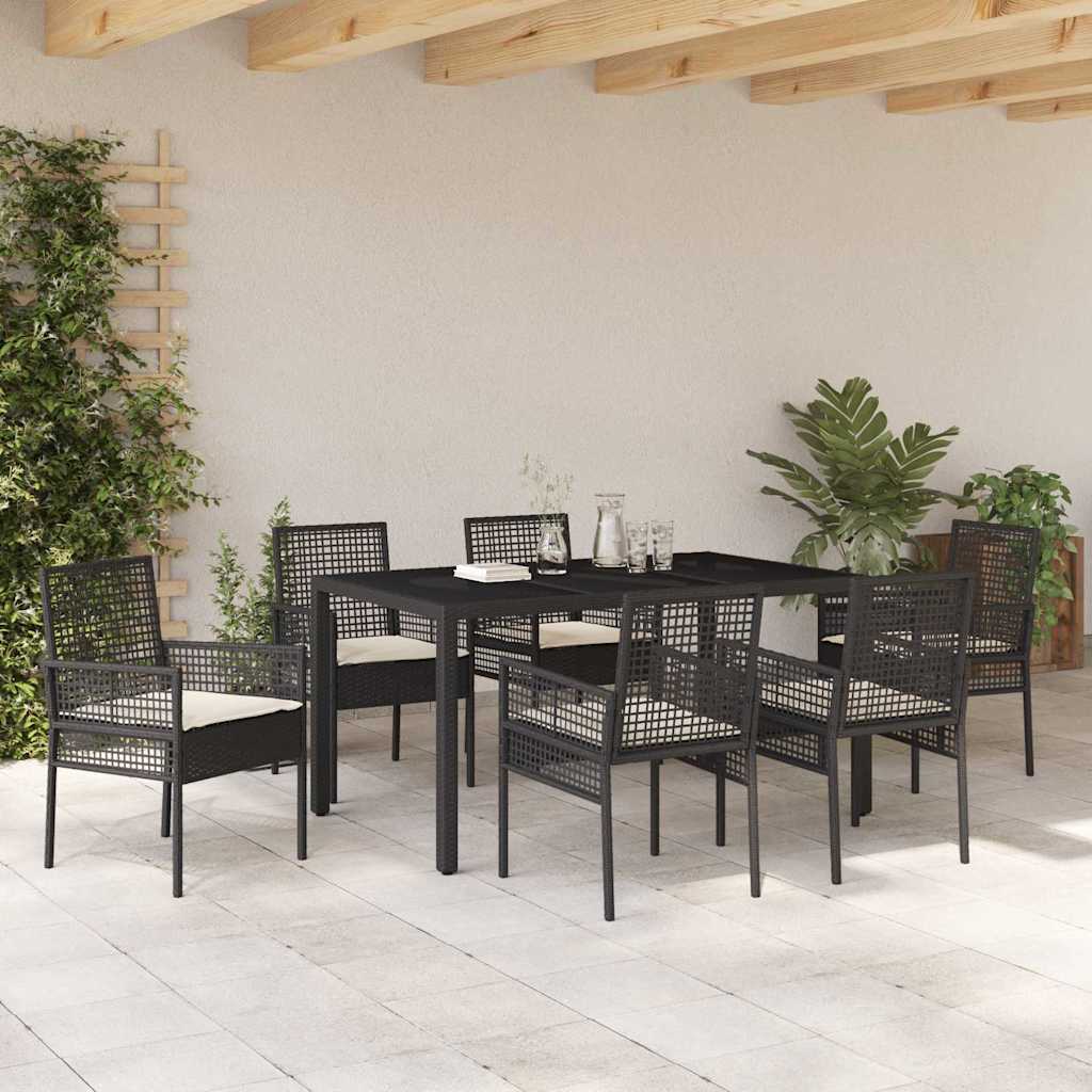 Garten Essgruppe 7 pcs Schwarz Poly Rattan