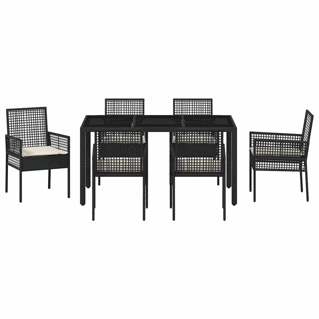 Garten Essgruppe 7 pcs Schwarz Poly Rattan