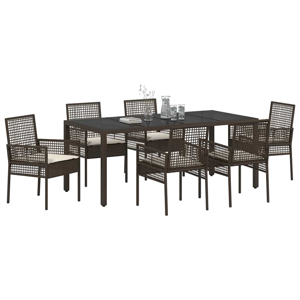 Garten Essgruppe 7 pcs Braun Poly Rattan