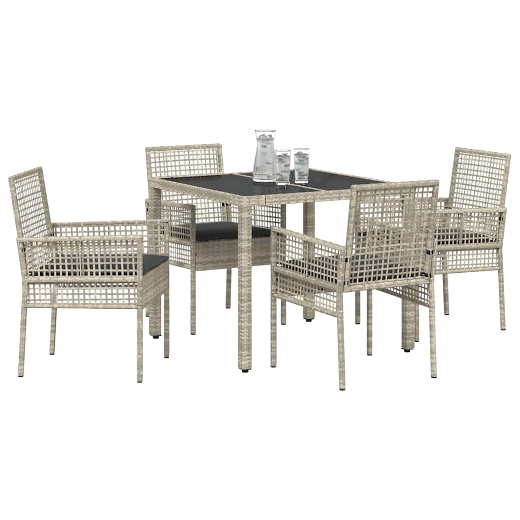 Garten Essgruppe 5 pcs Hellgrau Poly Rattan