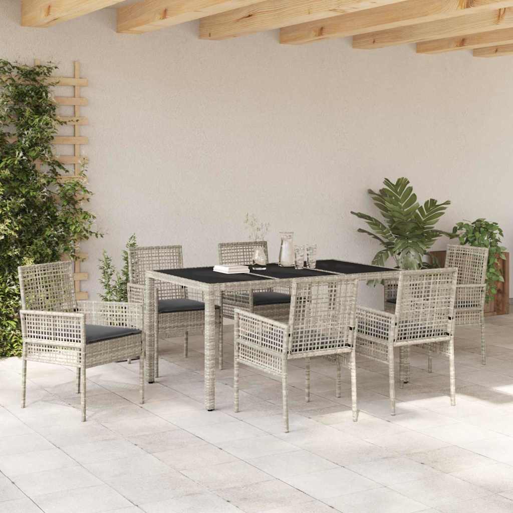 Garten Essgruppe 7 pcs Hellgrau Poly Rattan