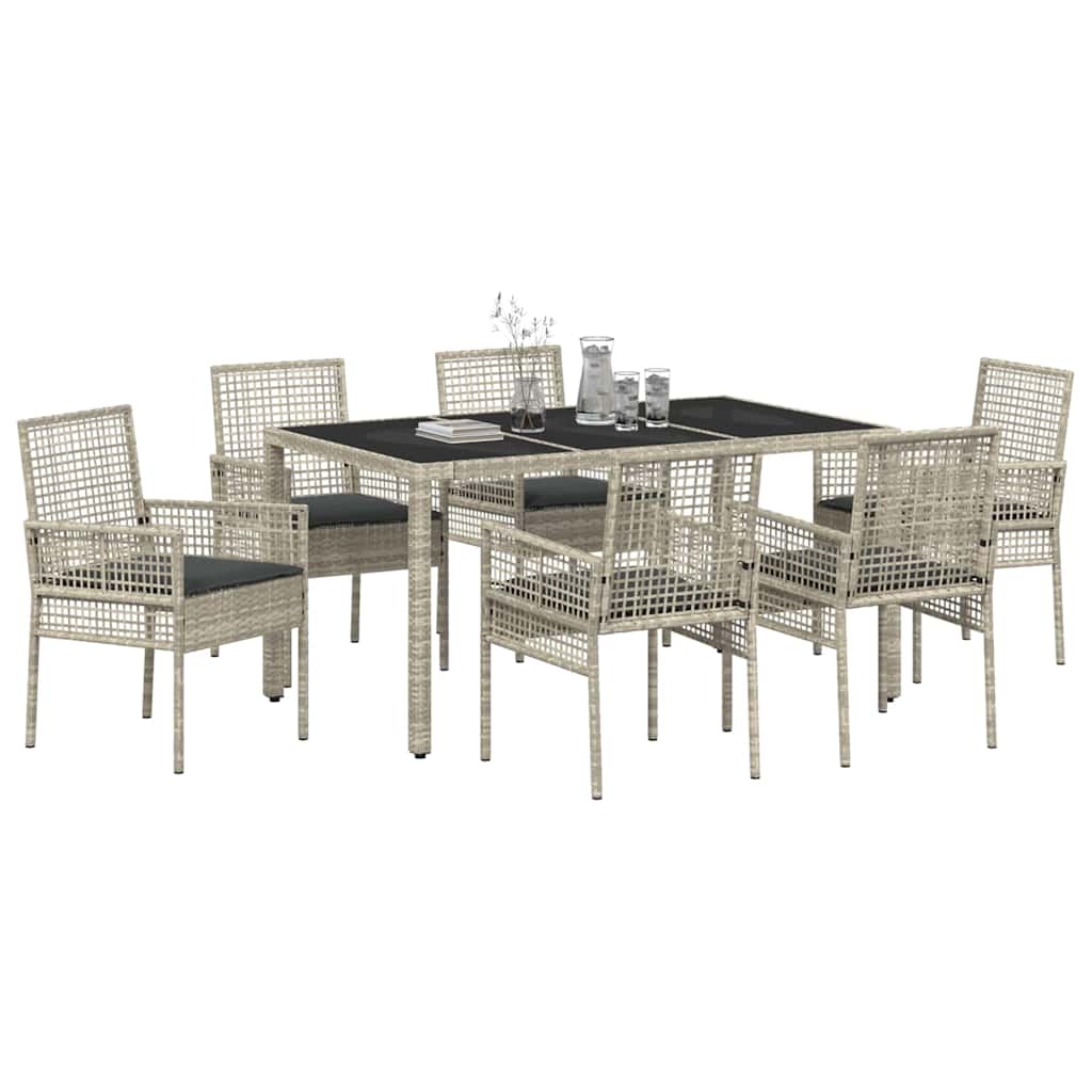 Garten Essgruppe 7 pcs Hellgrau Poly Rattan