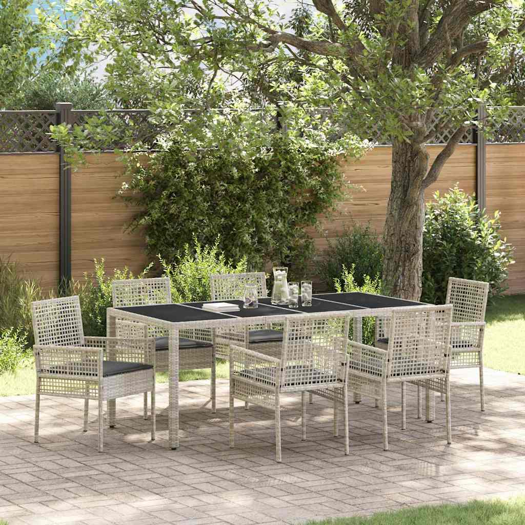 Garten Essgruppe 7 pcs Hellgrau Poly Rattan