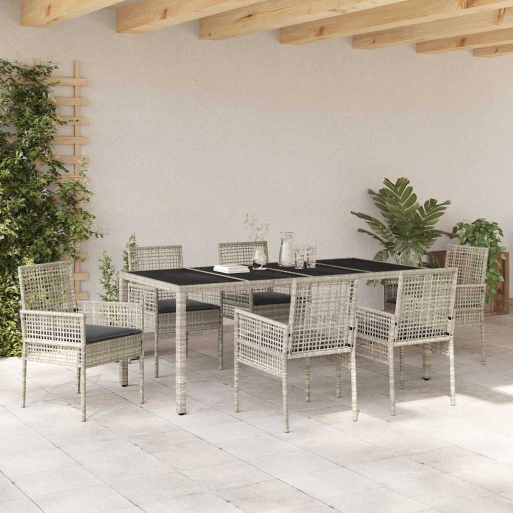 Garten Essgruppe 7 pcs Hellgrau Poly Rattan