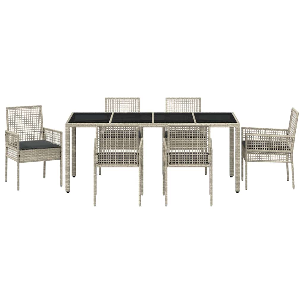 Garten Essgruppe 7 pcs Hellgrau Poly Rattan