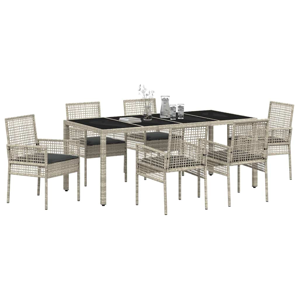 Garten Essgruppe 7 pcs Hellgrau Poly Rattan