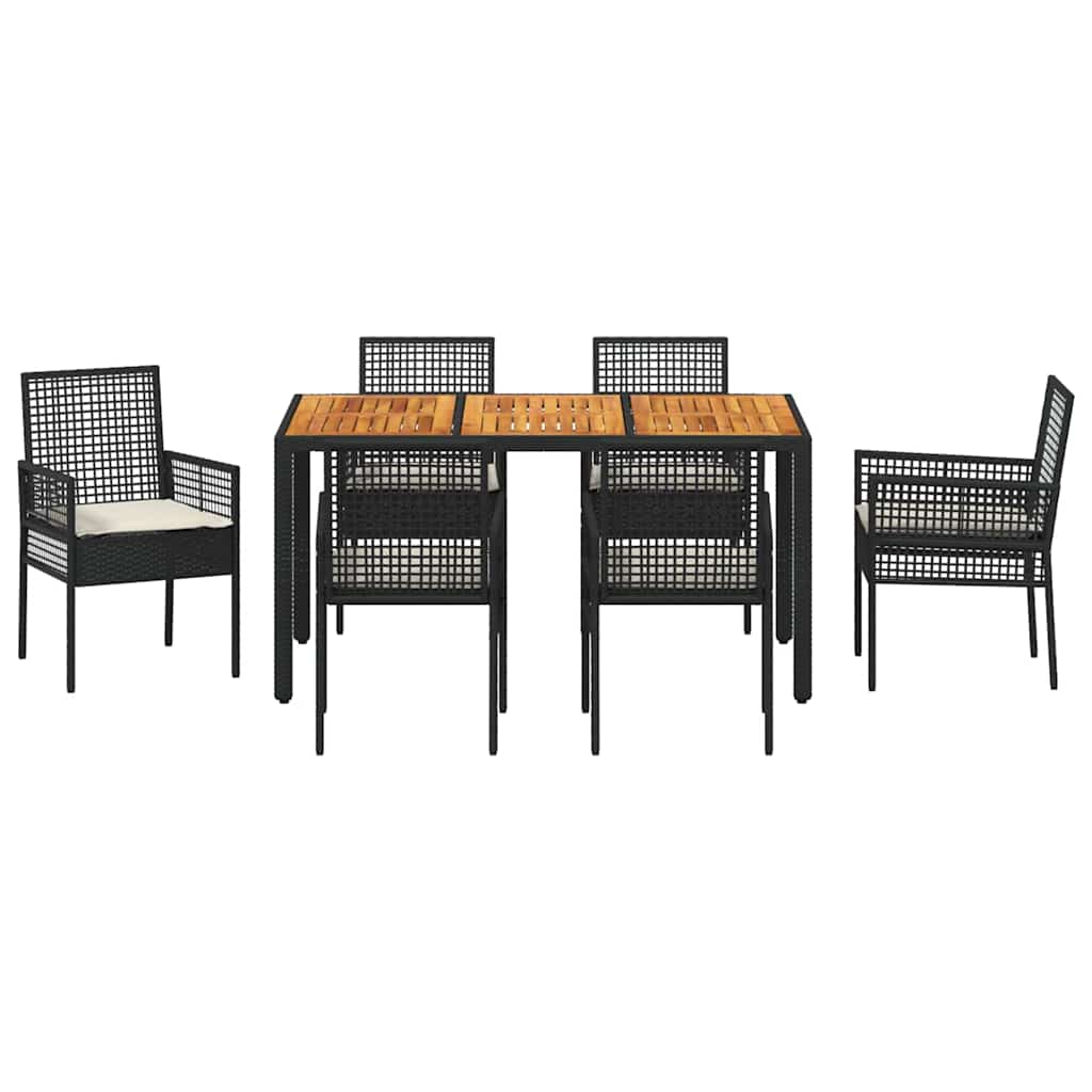 Garten Essgruppe 7 pcs Schwarz Poly Rattan
