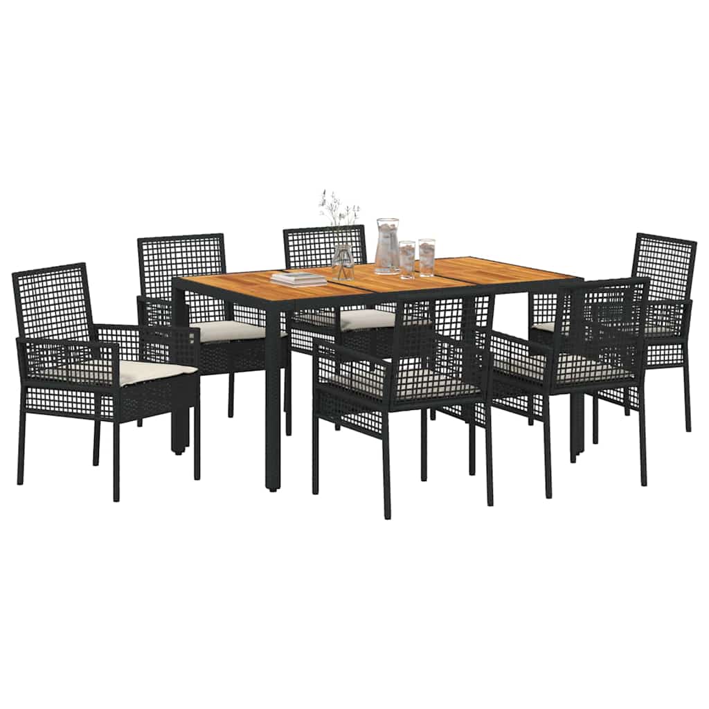 Garten Essgruppe 7 pcs Schwarz Poly Rattan