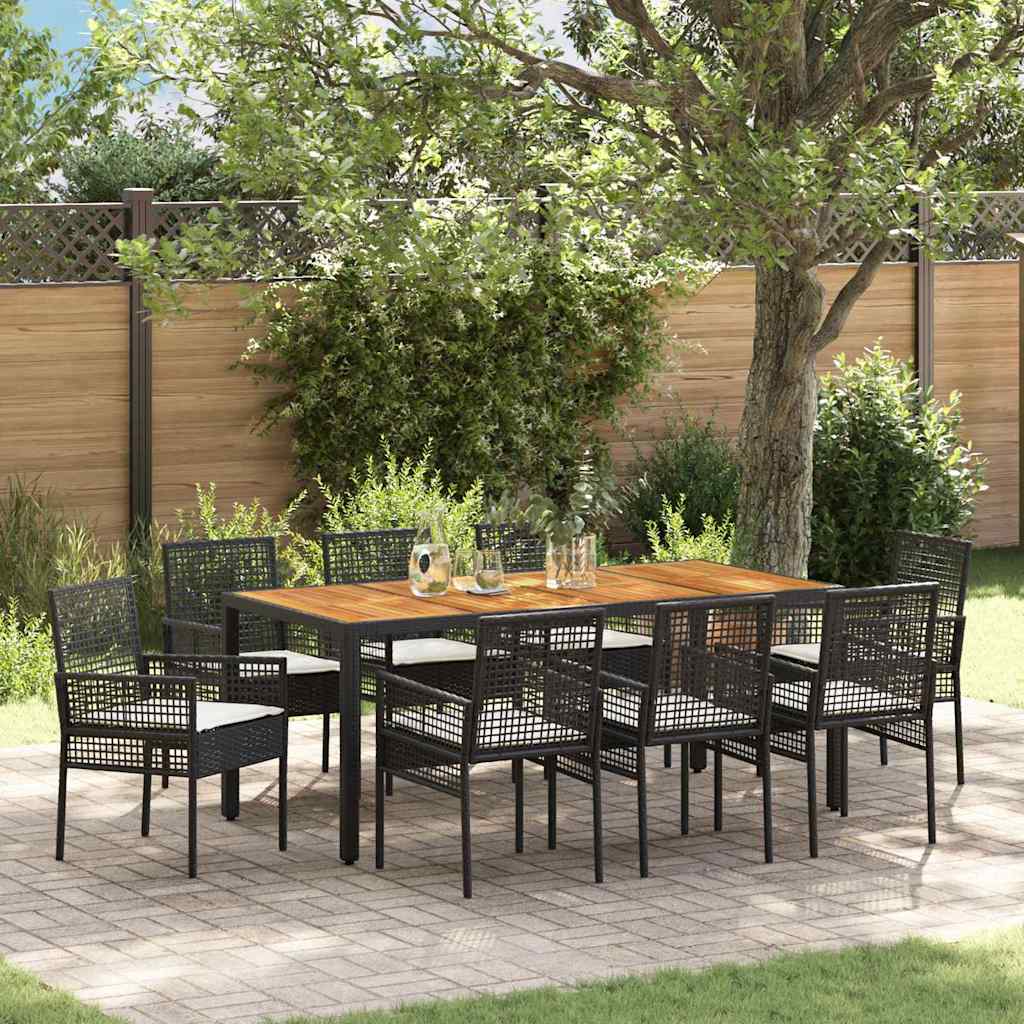 Garten Essgruppe 9 pcs Schwarz Poly Rattan